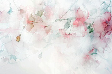 Watercolor paintings, floral patterns, gentle Thai style. On a bright white background Gives an airy feeling