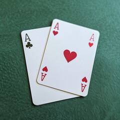 two aces poker hand on the green poker mat. High quality photo