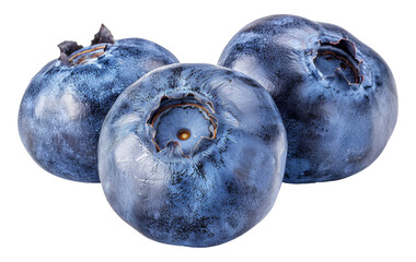 Fresh blueberries with natural dew drops close-up isolated on transparent background