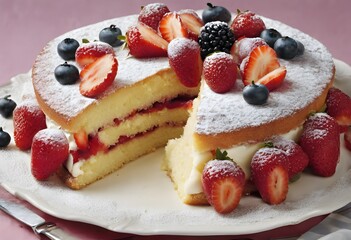 A view of a Victoria Sponge Cake