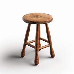 Old wooden stool isolated on white background. 