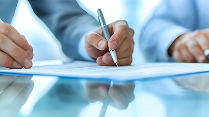 A young businessman signing a contract with a lawyer and advisor. Concept Legal consultation, Business agreement, Professional collaboration, Corporate contracts, Young entrepreneur