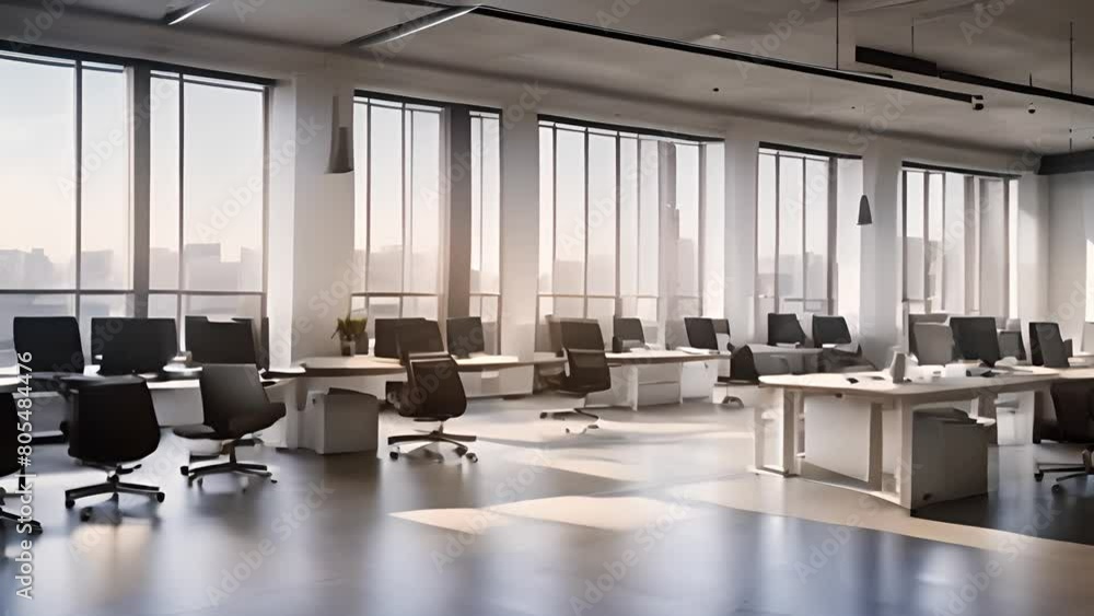 Poster empty office with desks and chairs generative ai