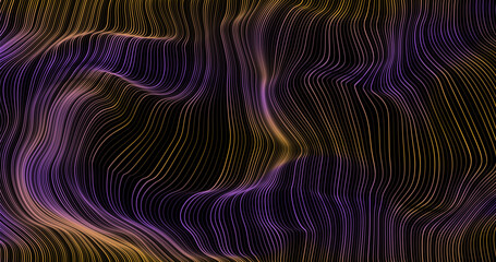 Abstract winding lines of different colors on a black background. Vector illustration in concept technology, science, music, modernity.