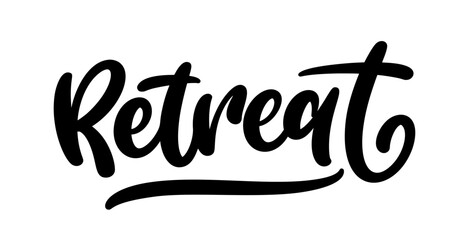 Retreat, hand drawn calligraphy lettering design. Modern handwritten brush text.