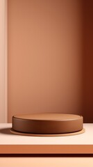 3D brown background scene with a raised platform and podium for showcasing cosmetic products.