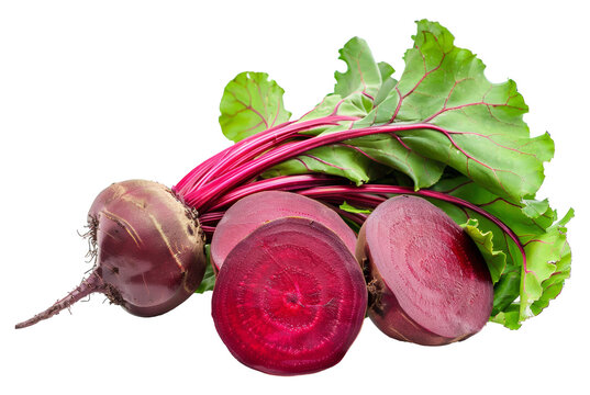 Fresh beetroots with leaves isolated on transparent background