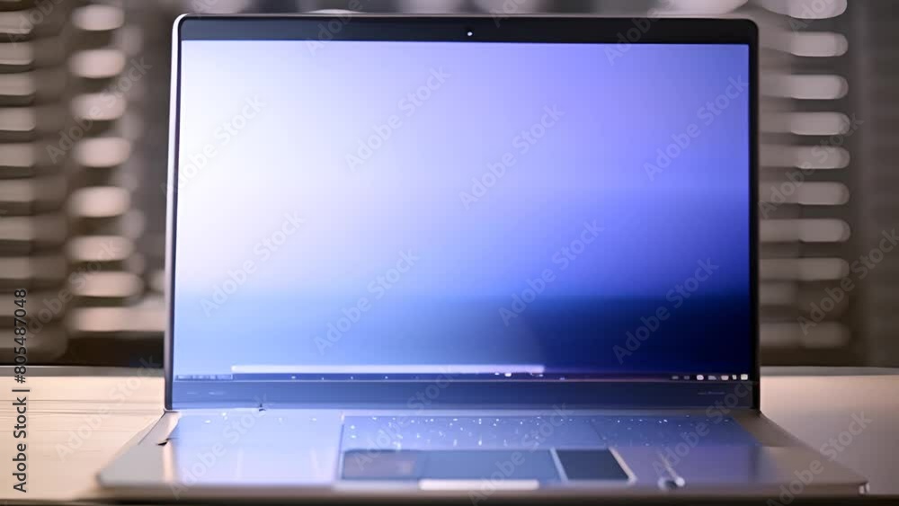 Poster laptop computer on wooden table generative ai