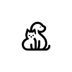 Minimalist cat and dog together icon on white background