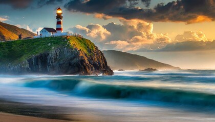 lighthouse at sunset - Powered by Adobe