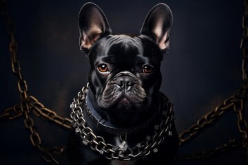A French Bulldog with glossy black fur perks up its ears.
