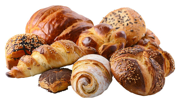 Assorted fresh pastries isolated on transparent background