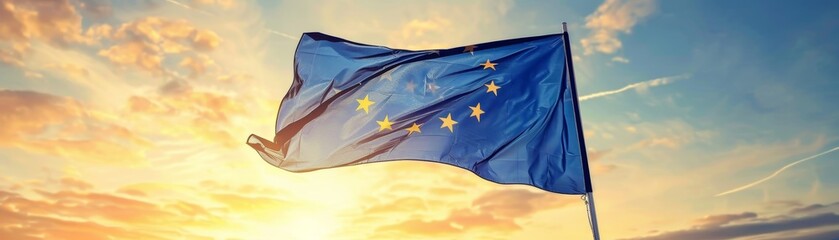 Flag of European Union waving 