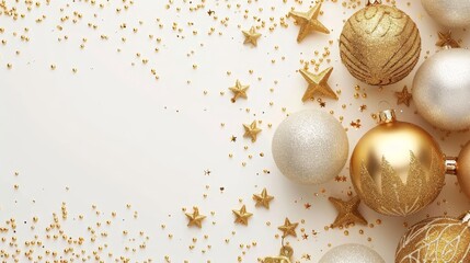   White ornament with golden stars against a pristine white backdrop Inscription space available