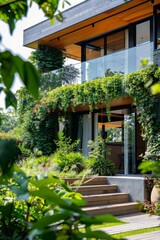 Eco Home with Ground Heat Pump and Lush Greenery