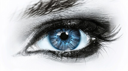 Blue female eye on white backdrop, illustration of the eye.