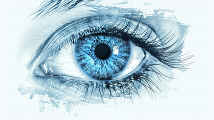 Blue female eye on white backdrop, illustration of the eye.