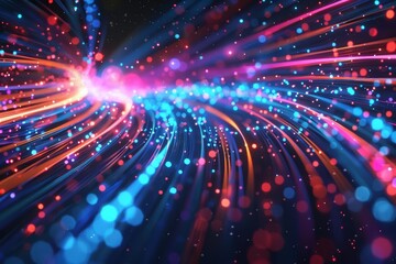 Naklejka premium An Abstract futuristic Background with neon fiber optic lines illustrates the speed of communication in the digital age, Sharpen 3d rendering background