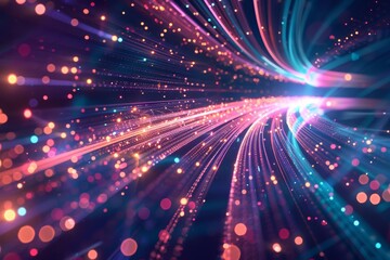 Naklejka premium An Abstract futuristic Background with neon fiber optic lines illustrates the speed of communication in the digital age, Sharpen 3d rendering background
