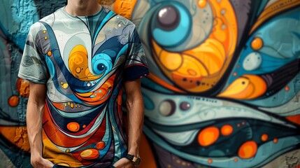 a man standing in front of a colorful wall