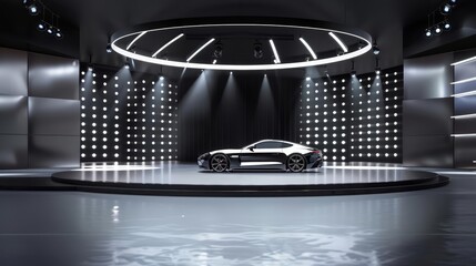 For a luxury car launch, the stage podium is crafted into a showroom pedestal, highlighting the vehicle s sleek design and superior craftsmanship, Decor element background