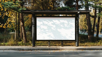 Positioned at a quaint bus stop, the creative white blank mockup targets local commuters effectively, white blank poster billboard Sharpen with large copy space