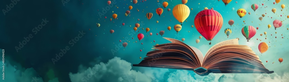 Poster the creative banner of world literature opens a book to iconic literary scenes, and element of main 