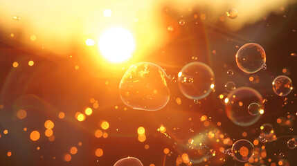 abstract background with bubbles sunny day golden bokeh blur background