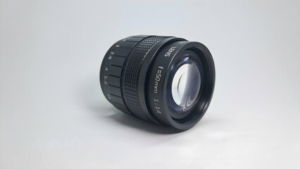 a lens with a white background and a black lens