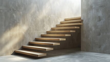 Naklejka premium Wooden minimalistic stairs in pure big space