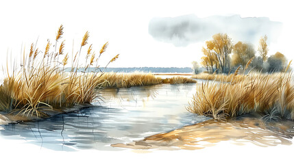 Lakeside. Original watercolor painting.