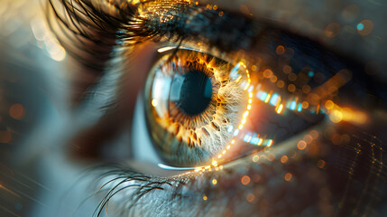 Close up of augmented eye, Abstract Digital futuristic eye  technology concept
