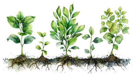 Seedlings growing in different types of soil.