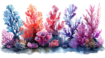 Underwater image of a coral reef with many different types of coral.