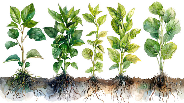 The image shows the root system of different plants.