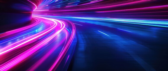 Abstract futuristic background with neon light trails. Generate AI image