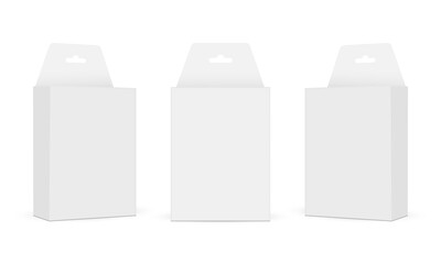 Boxes With Hanging Holes Front And Side View, Isolated On White Background. Vector Illustration