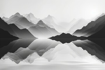 Monochrome Mountain Reflections in a Tranquil Lake