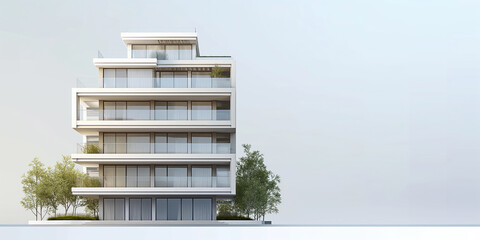 Contemporary Apartment Building Facade with Balconies in a Minimalist Architectural Style.