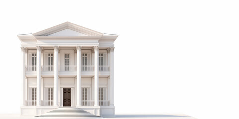 Elegant Isolated Building with Symmetrical Design, Classical White Columns, and Grand Entrance. copy space