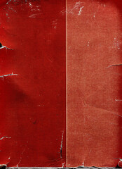 a flat texture of an old red book cover, front and back cover, paper with torn edges, high resolution, hyper realistic, 