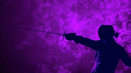 Graceful Fencer Silhouette in Dramatic Purple Backdrop