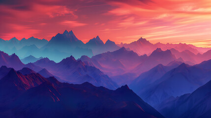 Twilight Peaks: Rugged Mountains Against a Canvas of Colorful Twilight Sky