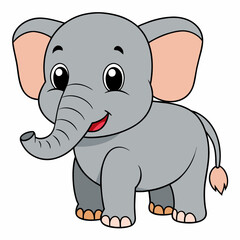 Cute Hand Drawn African Grey elephant Cartoon Vector Illustration