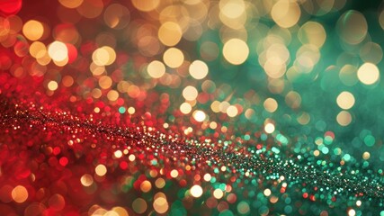 Discover the captivating allure of a gold bokeh on a defocused emerald backdrop against a vibrant red background.