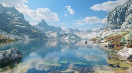 Mountain Lake Oasis: Remote Reflection of Peaks in Cradled Cliffs