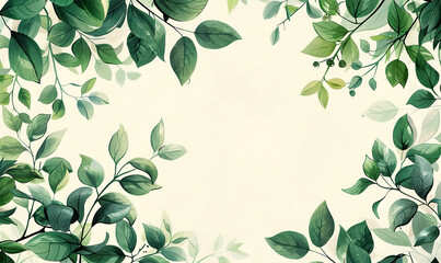 llustrate a simple yet stylish wallpaper with a minimalist green leaf frame, Generate AI