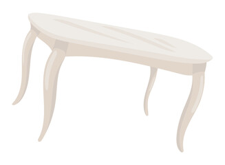 White table in flat design. Desk with curved legs for kitchen or dining room. Vector illustration isolated.