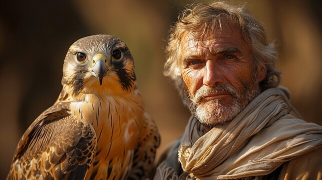 A confident falconer guiding their trained bird of prey with skill and precision - Powered by Adobe