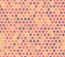 Tileable hexagon background. Rounded hexagons mosaic pattern with inner solid cells. Honeycomb geometric shapes. Multiple tones color palette. Seamless pattern. Tileable vector illustration.
